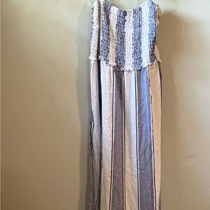 Medium Maurices Blue and White Striped Smocked Dress